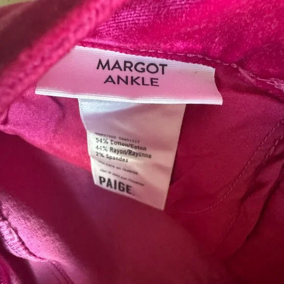 PAIGE Margot Ankle High Rise Pink Velvet Skinny Jeans Size 26 - Picture 3 of 10